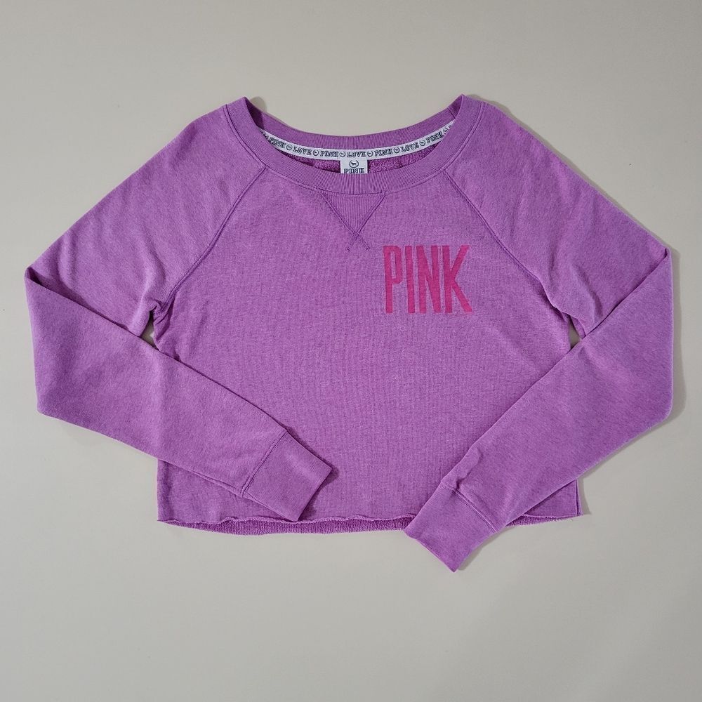 PINK Victoria's Secret Fuschia Crewneck Cropped Long Sleeve Sweatshirt